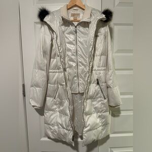 Michael Kors White Puffer Coat w/ Faux Fur Hood